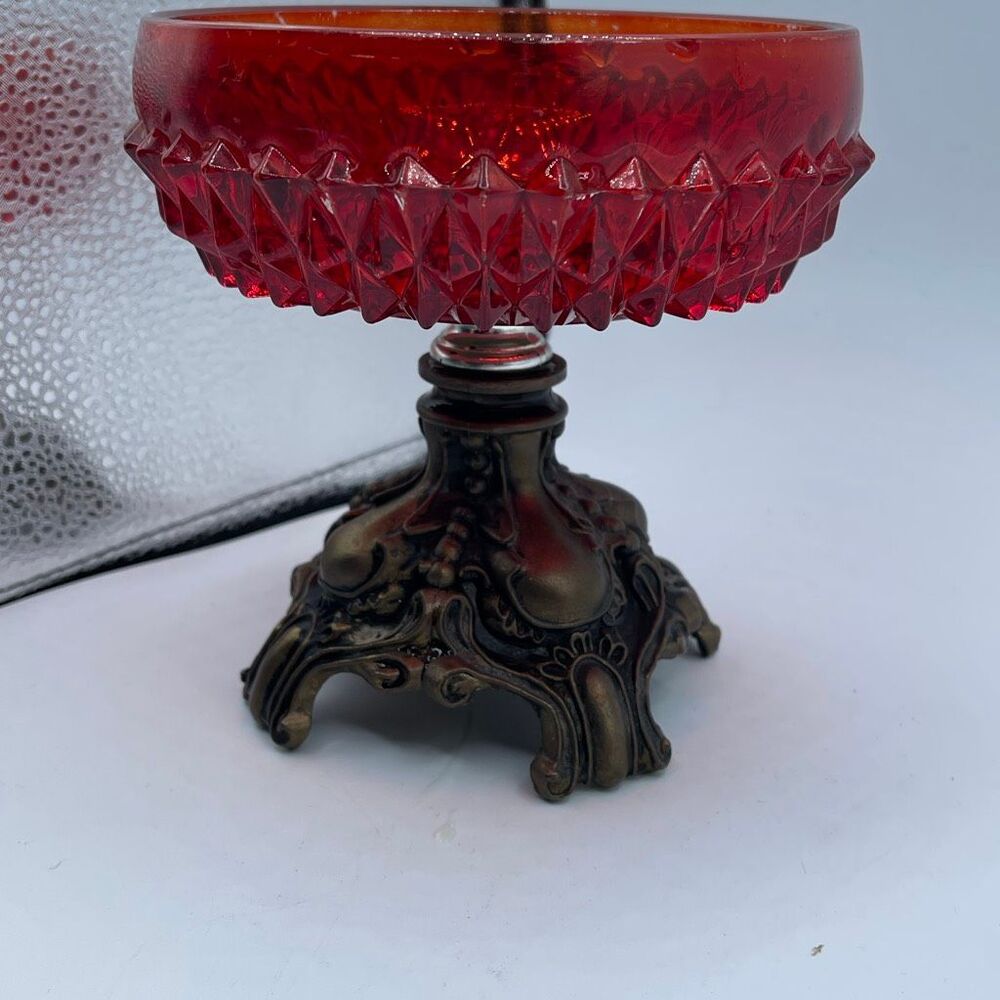 Vintage ruby red flash painted brass pedestal compote
